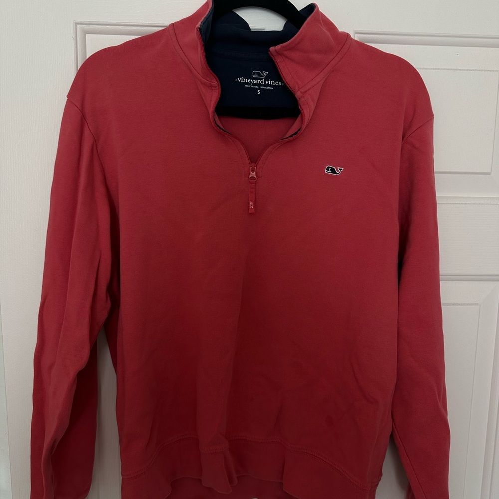 Vineyard Vines Men's quarter Zip Up Nantucket Red cotton blend sweatshirt